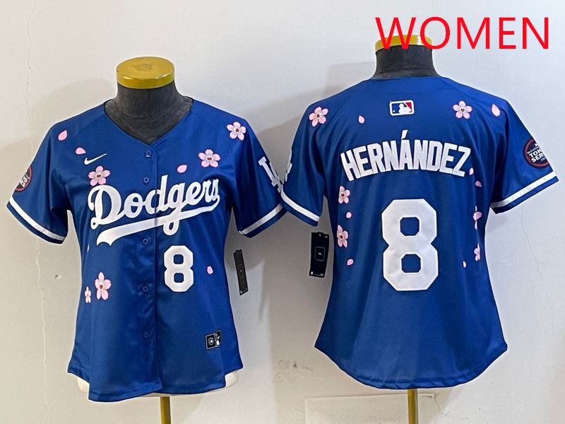 Women Los Angeles Dodgers #8 Hernandez Blue Sakura Edition 2025 Nike MLB Jersey style 2->women mlb jersey->Women Jersey